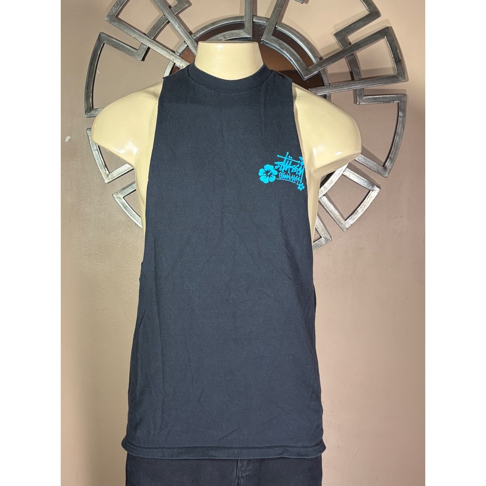 Stussy Okinawa Muscle Tank Top Black Mens Medium Floral Graphic Sleeveless Tee